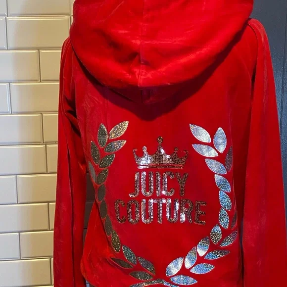 Retro, Juicy Couture, Cherry Red Velour, Zip Up, Juniors Extra Small, EUC - Picture 3 of 11